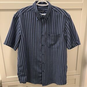 ARNOLD PALMER Navy Blue Striped Lightweight Short Sleeved Shirt Sz L 16 1/2